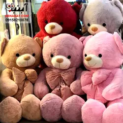 عروسک خرس کرمی پاپیون دار 150 سانت کد 1251