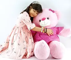 عروسک خرس صورتی 120سانت لباس دخترانه