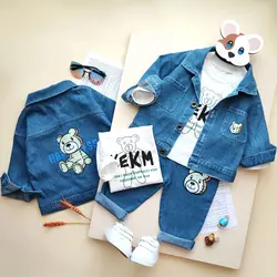 ست سه تیکه کت و شلوار جین و بلوز خرسی