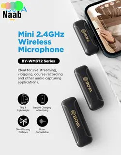 میکروفون یقه ای بی سیم بویا مدل BOYA BY-WM3T2-U2(تایپ سی و ۲ فرستنده)