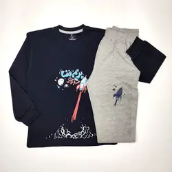 بلوز شلوار پسرانه طرح سفر موشکی | پوشاک کودکان هدهد