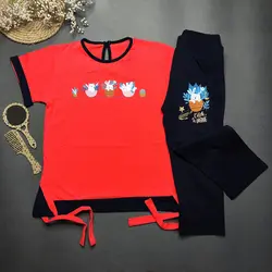 تیشرت شلوارک دخترانه طرح سه گربه | پوشاک کودکان هدهد