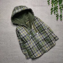 خرید عمده کاپشن چهارخونه طوسی سبز داخل خز | پوشاک کودکان هدهد