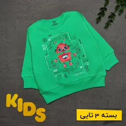 خرید عمده بلوز تک پسرانه طرح رباتیک رنگ سبز بنتون | بچگانه (3 تایی) | پوشاک کودکان هدهد