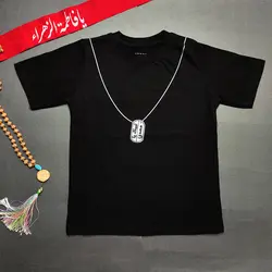 خرید عمده تیشرت مشکی پسرانه طرح پلاک و چفیه لبیک یا مهدی (عج) برجسته کوچک | بچگانه (9 تایی) | پوشاک کودکان هدهد