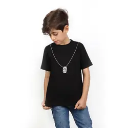 خرید عمده تیشرت مشکی پسرانه طرح پلاک و چفیه لبیک یا مهدی (عج) برجسته بزرگ | بچگانه (9 تایی) | پوشاک کودکان هدهد