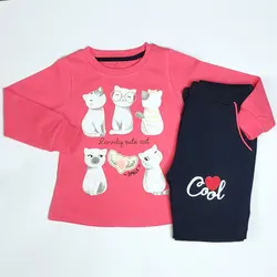 بلوز شلوار دخترانه طرح گربه های ملوس | پوشاک کودکان هدهد