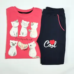 بلوز شلوار دخترانه طرح گربه های ملوس | پوشاک کودکان هدهد