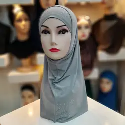 مقنعه دوتیکه ریون نگین دار - خاکستری