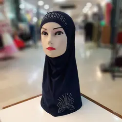 مقنعه دوتیکه ریون نگین دار - سورمه ای