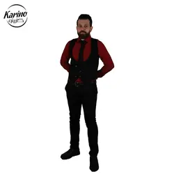 لباس سالن کار مردانه رنگ مشکی زرشکی + ژیله و کراوات