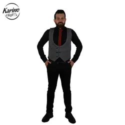 لباس سالن کار مردانه رنگ طوسی مشکی + ژیله و کراوات
