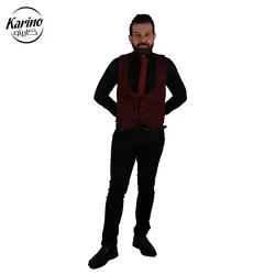 لباس سالن کار مردانه رنگ زرشکی مشکی + ژیله و کراوات