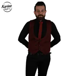 لباس سالن کار مردانه رنگ زرشکی مشکی + ژیله و کراوات