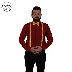لباس سالن کار ست مشکی زرشکی + پاپیون و ساس بند زرد