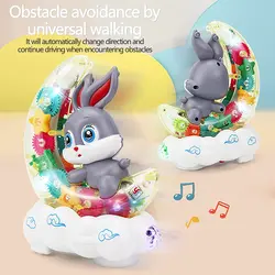 ربات خرگوش ماه سوار چرخ دنده ای حرکتی چراغ خواب 3D