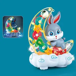 ربات خرگوش ماه سوار چرخ دنده ای حرکتی چراغ خواب 3D