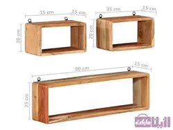 شلف دیواری چوبی بسته ۳ عددی لبه گرد - فروشگاه رزین مارکت