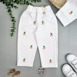 شلوار جین سفید گلدوزی