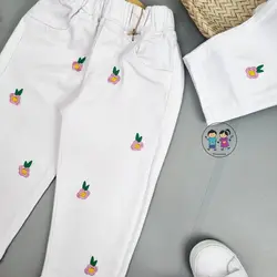 شلوار جین سفید گلدوزی