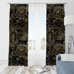 پرده طرح کتیبه ای مشکی طلایی
