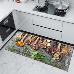 فرشینه آشپزخانه طرح قاشق ادویه سبزیجات زمینه چوبی