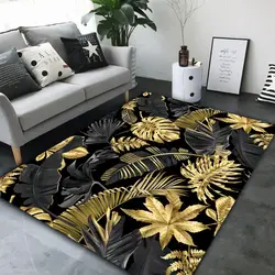 فرشینه طرح برگ طلایی مشکی