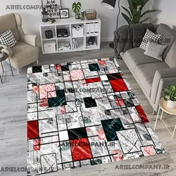 فرشینه فانتزی طرح انتزاعی مشکی قرمز کلاسیک