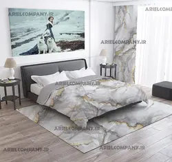 ست روتختی و پرده و فرشینه طرح سنگ مرمر با رگه های طلایی