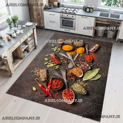فرشینه آشپزخونه طرح قاشق ادویه شلوغ زمینه تیره