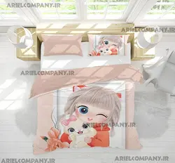 ست فرشینه و پرده و روتختی طرح دخترانه زمینه نارنجی