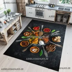 فرشینه اشپزخانه طرح گرد ادویه زمینه سرمه ای