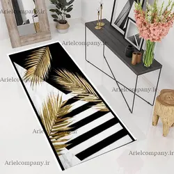 فرشینه فانتزی طرح برگ طلایی زمینه مشکی