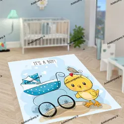 فرشینه کودک طرح جوجه و کالسکه آبی