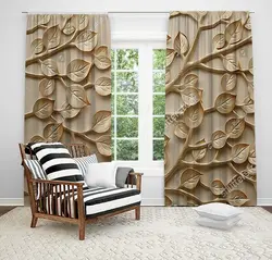 پرده طرح برگ طلایی سه بعدی