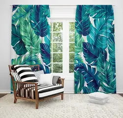 پرده طرح برگ سبز ابی