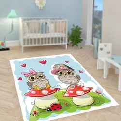 فرشینه طرح دوجغد کارتونی روی قارچ