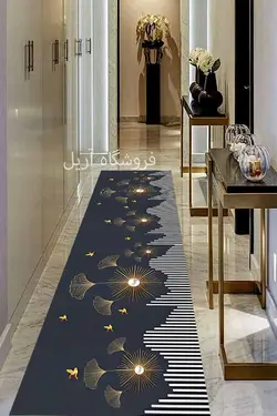فرشینه راهرویی سرمه ای طلایی