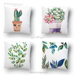 کوسن طرح کاکتوس و برگ های آبرنگی