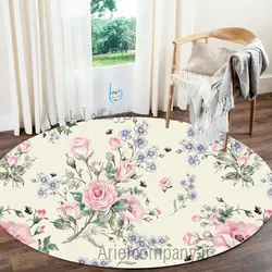 فرشینه طرح گل صورتی زمینه کرم