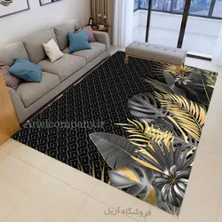 فرشینه پذیرایی طرح برگ طلایی مشکی