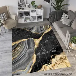 فرشینه فانتزی طرح سنگ مرمر مشکی با ماربل طلایی