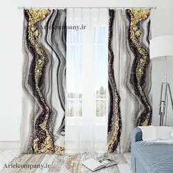 پرده فانتزی طرح ماربل طلایی مشکی