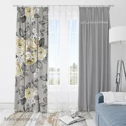 خرید پرده فانتزی طوسی با گل زرد