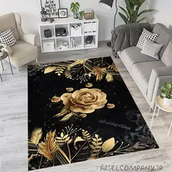 فرشینه فانتزی طرح گل و برگ طلایی سه بعدی