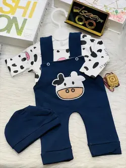 ارزان تر از دیجی کالا لباس سرهمی نوزاد با کلاه طرح گاوی خال خالی - وانسی پلاس اصفهان