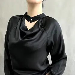 شومیز ساتن ابریشم مشکی ترک کد 305