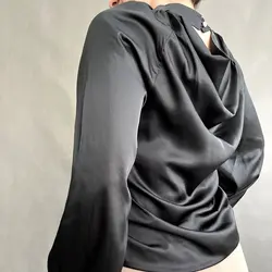 شومیز ساتن ابریشم مشکی ترک کد 305