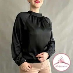 شومیز ساتن ابریشم مشکی ترک کد 305