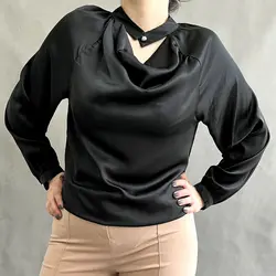 شومیز ساتن ابریشم مشکی ترک کد 305